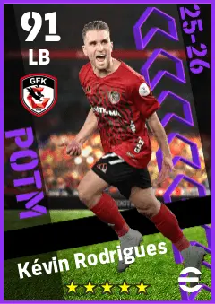 Kevin Rodrigues eFootball 2026 player card — 91 OVR LB