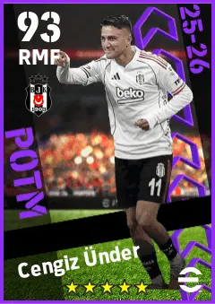 Cengiz Under eFootball 2026 player card — 93 OVR RMF