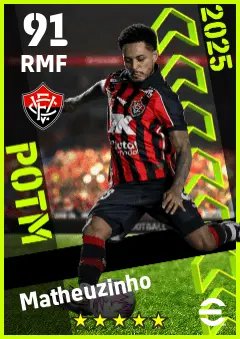 Matheuzinho eFootball 2026 player card — 91 OVR RMF