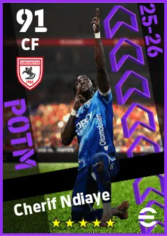 Cherif Ndiaye eFootball 2026 player card — 91 OVR CF