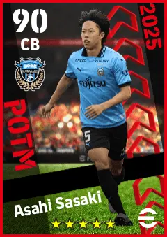Asahi Sasaki eFootball 2026 player card — 90 OVR CB