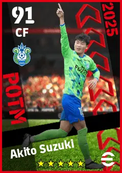 Akito Suzuki eFootball 2026 player card — 91 OVR CF