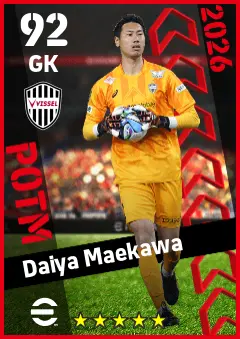 Daiya Maekawa eFootball 2026 player card — 92 OVR GK