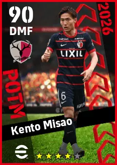 Kento Misao eFootball 2026 player card — 90 OVR DMF