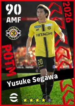 Yusuke Segawa eFootball 2026 player card — 90 OVR AMF
