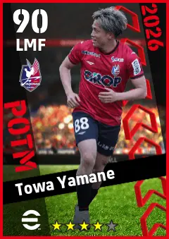 Towa Yamane eFootball 2026 player card — 90 OVR LMF