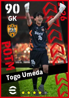 Togo Umeda eFootball 2026 player card — 90 OVR GK
