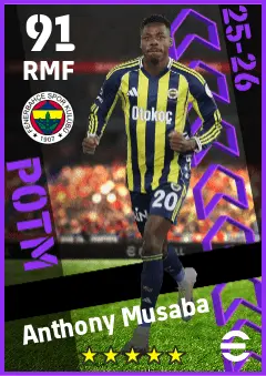 Anthony Musaba eFootball 2026 player card — 91 OVR RMF