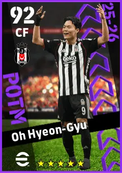 Oh Hyeon-Gyu eFootball 2026 player card — 92 OVR CF