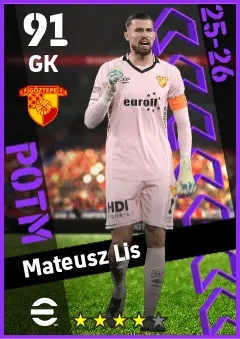 Mateusz Lis eFootball 2026 player card — 91 OVR GK