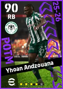 Yhoan Andzouana eFootball 2026 player card — 90 OVR RB