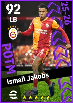 Ismail Jakobs eFootball 2026 player card — 92 OVR LB