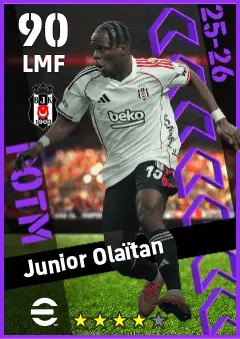 Junior Olaitan eFootball 2026 player card — 90 OVR LMF