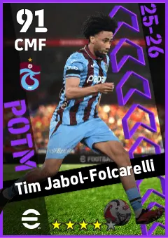 Tim Jabol-Folcarelli eFootball 2026 player card — 91 OVR CMF
