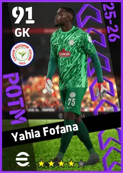 Yahia Fofana eFootball 2026 player card — 91 OVR GK