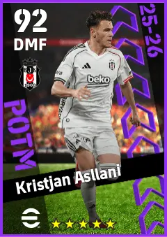 Kristjan Asllani eFootball 2026 player card — 92 OVR DMF