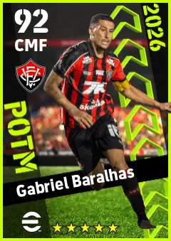 Gabriel Baralhas eFootball 2026 player card — 92 OVR CMF