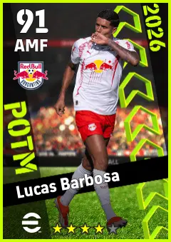 Lucas Barbosa eFootball 2026 player card — 91 OVR AMF