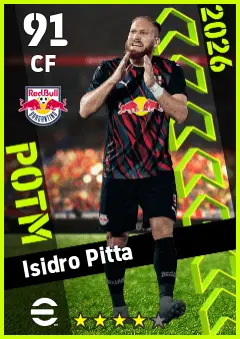 Isidro Pitta eFootball 2026 player card — 91 OVR CF