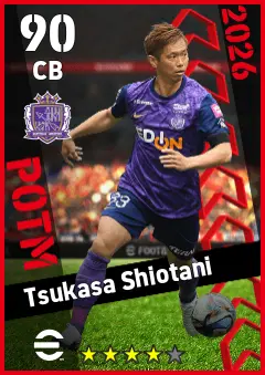 Tsukasa Shiotani eFootball 2026 player card — 90 OVR CB