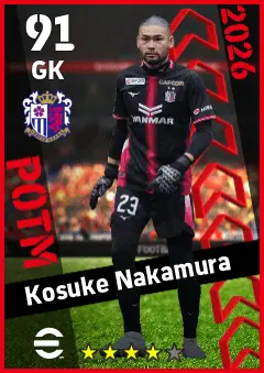 Kosuke Nakamura eFootball 2026 player card — 91 OVR GK