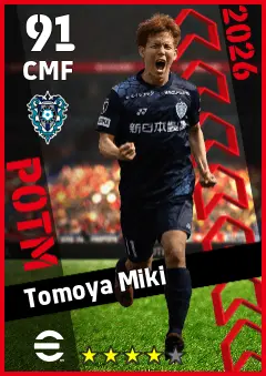 Tomoya Miki eFootball 2026 player card — 91 OVR CMF