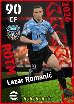 Lazar Romanic eFootball 2026 player card — 90 OVR CF