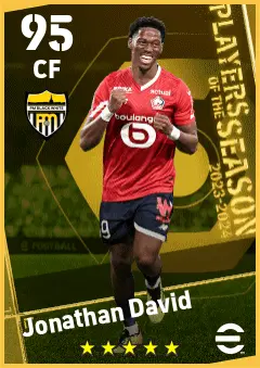Jonathan David eFootball 2026 player card — 95 OVR CF