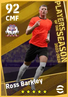 Ross Barkley eFootball 2026 player card — 92 OVR CMF