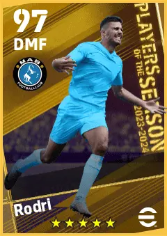 Rodri eFootball 2026 player card — 97 OVR DMF