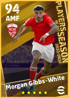Morgan Gibbs-White eFootball 2026 player card — 94 OVR AMF