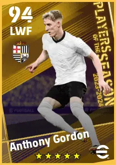 Anthony Gordon eFootball 2026 player card — 94 OVR LWF