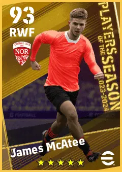 James McAtee eFootball 2026 player card — 93 OVR RWF