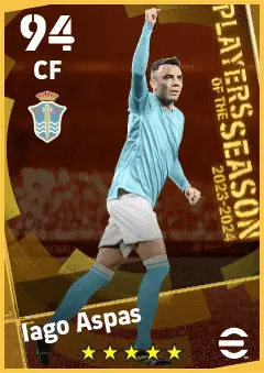 Iago Aspas eFootball 2026 player card — 94 OVR CF