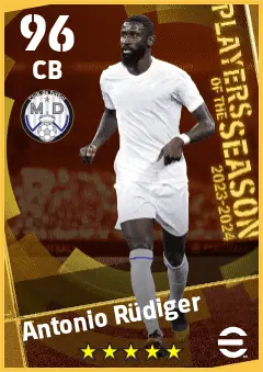 Antonio Rudiger eFootball 2026 player card — 96 OVR CB