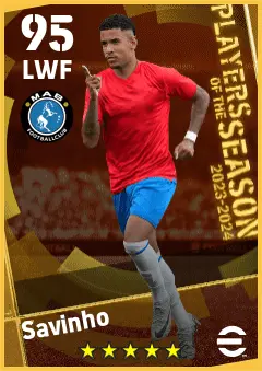 Savinho eFootball 2026 player card — 95 OVR LWF