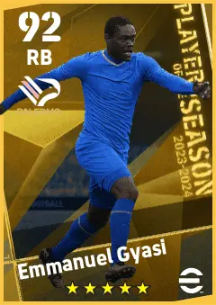Emmanuel Gyasi eFootball 2026 player card — 92 OVR RB