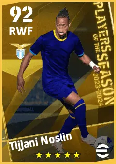 Tijjani Noslin eFootball 2026 player card — 92 OVR RWF