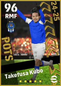 Takefusa Kubo eFootball 2026 player card — 96 OVR RMF