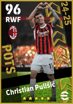 Christian Pulisic eFootball 2026 player card — 96 OVR RWF