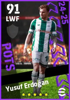 Yusuf Erdogan eFootball 2026 player card — 91 OVR LWF