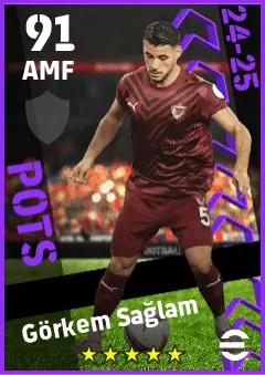 Gorkem Saglam eFootball 2026 player card — 91 OVR AMF