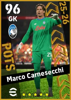 Marco Carnesecchi eFootball 2026 player card — 96 OVR GK