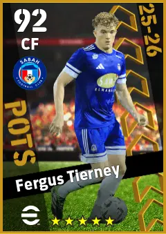 Fergus Tierney eFootball 2026 player card — 92 OVR CF