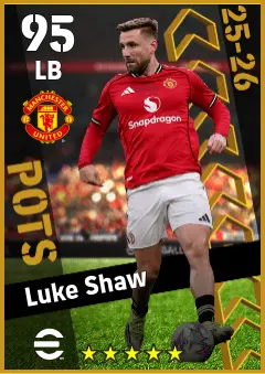 Luke Shaw eFootball 2026 player card — 95 OVR LB