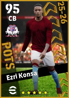 Ezri Konsa eFootball 2026 player card — 95 OVR CB