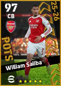 William Saliba eFootball 2026 player card — 97 OVR CB