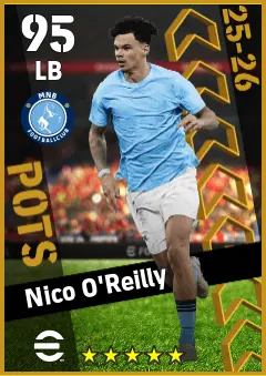 Nico O Reilly eFootball 2026 player card — 95 OVR LB