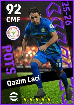 Qazim Laci eFootball 2026 player card — 92 OVR CMF