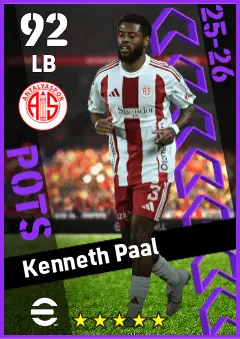 Kenneth Paal eFootball 2026 player card — 92 OVR LB